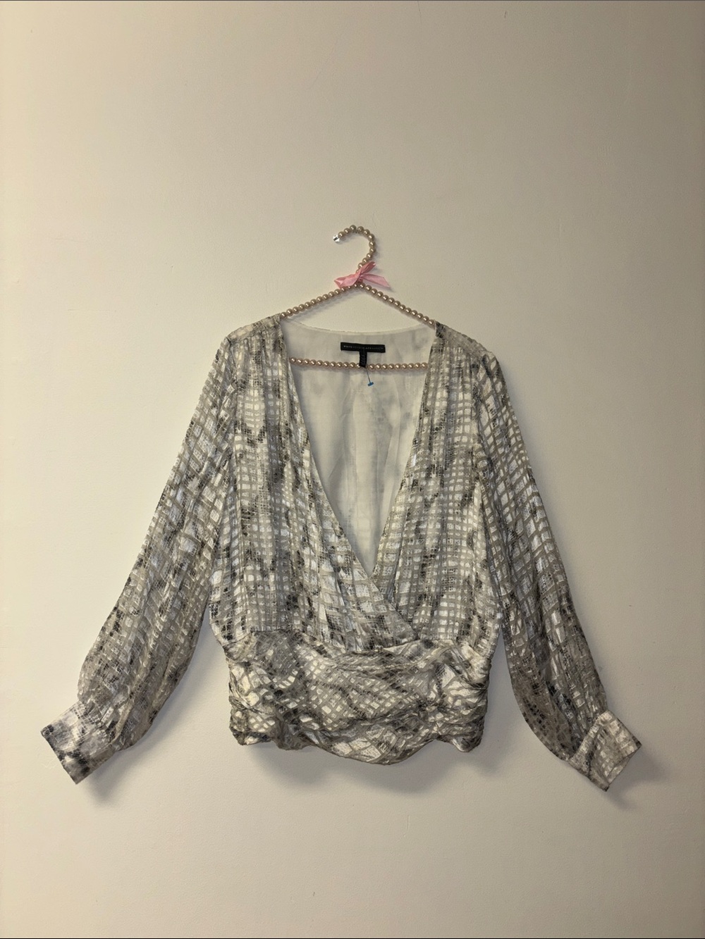 White House Black Market Silver-Gray Wrap Blouse